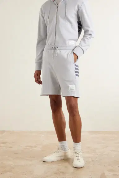 Thom Browne Straight-Leg Logo-Appliquéd Striped Cotton-Jersey Drawstring Shorts - Men | Thumbnail 3