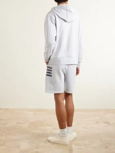 Thom Browne Straight-Leg Logo-Appliquéd Striped Cotton-Jersey Drawstring Shorts - Men | Thumbnail 4
