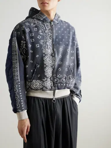 KAPITAL Panelled Bandana-Print Cotton-Jersey and Quilted Shell Hoodie - Men | Thumbnail 3