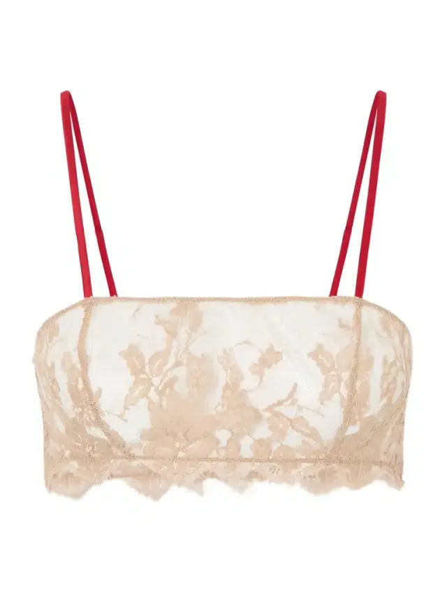 Orchid Leavers Lace And Silk-blend Satin Bandeau Bra