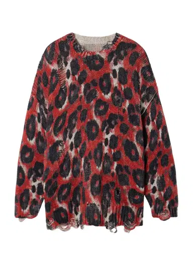 R13 Distressed Leopard-print Cotton Sweater | Thumbnail 1 R13 Distressed Leopard-print Cotton Sweater | Thumbnail 1