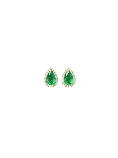 Wish Fine Jewelry 1.52ct Emerald Diamond 18K Gold Pear Halo Earrings | Thumbnail 1