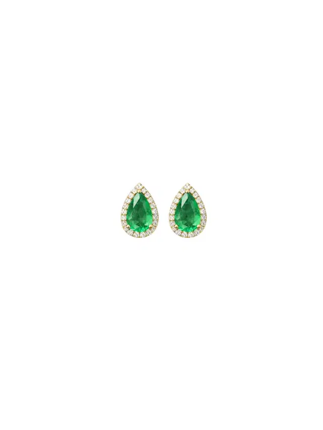 Wish Fine Jewelry 1.52ct Emerald Diamond 18K Gold Pear Halo Earrings