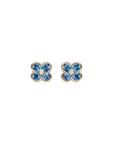 Wish Fine Jewelry 2.72ct Blue Topaz Diamond 14K Gold Flower Earrings | Thumbnail 1