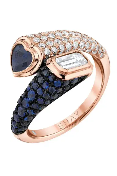 SHAY JEWELRY Blue Sapphire Diamond Bypass Pinky Ring | Thumbnail 1