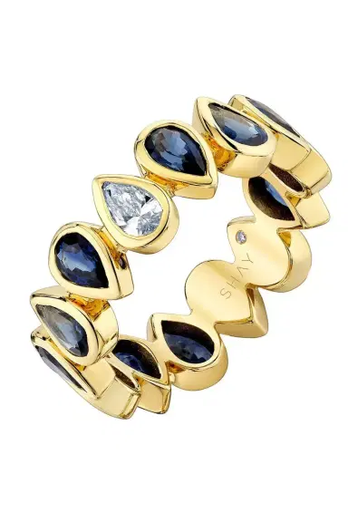 SHAY JEWELRY Blue Sapphire Diamond Pear Bezel Band Ring | Thumbnail 1