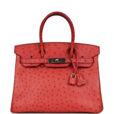 HERMÈS Pre-owned Hermes Birkin 30 Bougainvillea Ostrich Palladium Hardware | Thumbnail 1 HERMÈS Pre-owned Hermes Birkin 30 Bougainvillea Ostrich Palladium Hardware | Thumbnail 1