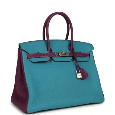HERMÈS Pre-owned Hermes Special Order (HSS) Birkin 35 Bleu Izmir and Anemone Togo Brushed Palladium Hardware | Thumbnail 2 HERMÈS Pre-owned Hermes Special Order (HSS) Birkin 35 Bleu Izmir and Anemone Togo Brushed Palladium Hardware | Thumbnail 2