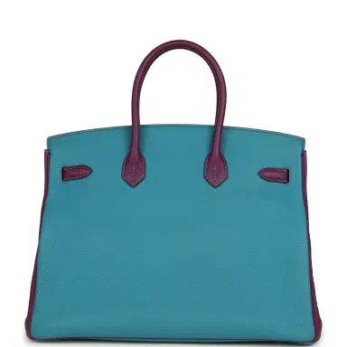 HERMÈS Pre-owned Hermes Special Order (HSS) Birkin 35 Bleu Izmir and Anemone Togo Brushed Palladium Hardware | Thumbnail 4 HERMÈS Pre-owned Hermes Special Order (HSS) Birkin 35 Bleu Izmir and Anemone Togo Brushed Palladium Hardware | Thumbnail 4