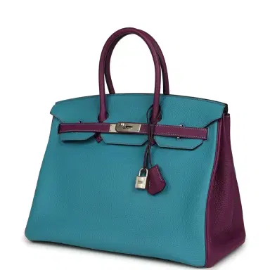 HERMÈS Pre-owned Hermes Special Order (HSS) Birkin 35 Bleu Izmir and Anemone Togo Brushed Palladium Hardware | Thumbnail 5 HERMÈS Pre-owned Hermes Special Order (HSS) Birkin 35 Bleu Izmir and Anemone Togo Brushed Palladium Hardware | Thumbnail 5