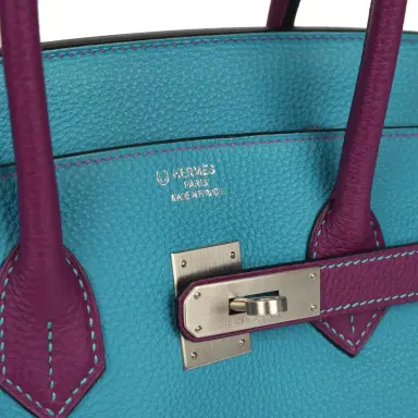 HERMÈS Pre-owned Hermes Special Order (HSS) Birkin 35 Bleu Izmir and Anemone Togo Brushed Palladium Hardware | Thumbnail 7 HERMÈS Pre-owned Hermes Special Order (HSS) Birkin 35 Bleu Izmir and Anemone Togo Brushed Palladium Hardware | Thumbnail 7