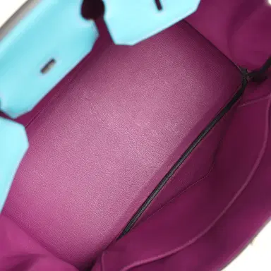 HERMÈS Pre-owned Hermes Special Order (HSS) Birkin 35 Bleu Izmir and Anemone Togo Brushed Palladium Hardware | Thumbnail 8 HERMÈS Pre-owned Hermes Special Order (HSS) Birkin 35 Bleu Izmir and Anemone Togo Brushed Palladium Hardware | Thumbnail 8