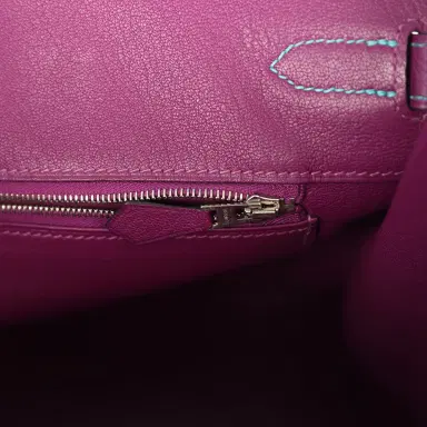 HERMÈS Pre-owned Hermes Special Order (HSS) Birkin 35 Bleu Izmir and Anemone Togo Brushed Palladium Hardware | Thumbnail 9 HERMÈS Pre-owned Hermes Special Order (HSS) Birkin 35 Bleu Izmir and Anemone Togo Brushed Palladium Hardware | Thumbnail 9