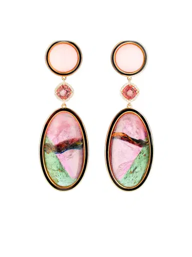 GuitaM Colorful Tourmaline Earrings with Pink Opal Tops | Thumbnail 1