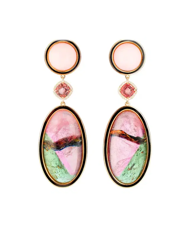 Colorful Tourmaline Earrings with Pink Opal Tops