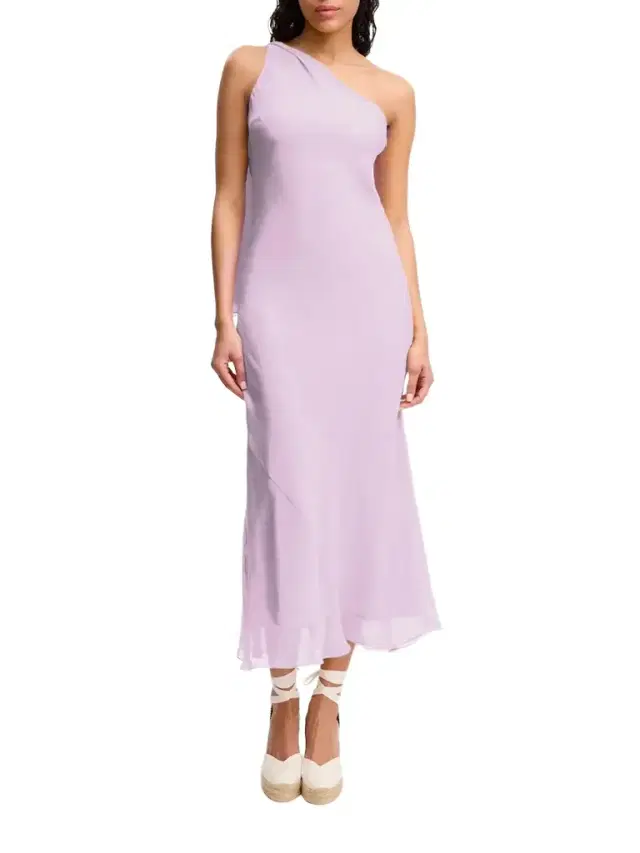 One Shoulder Chiffon Midi Dress