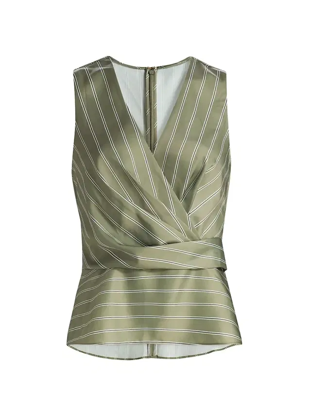 Women's Veronika Striped Draped Sleeveless Top - Safari Green Seaside