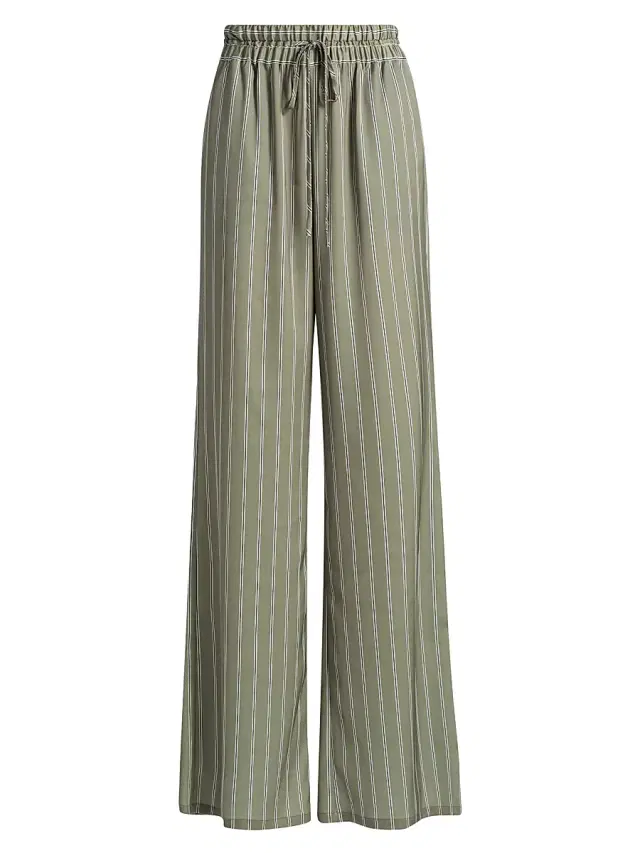 Women's Sylvie Striped Wide-Leg Pants - Safari Green Seaside