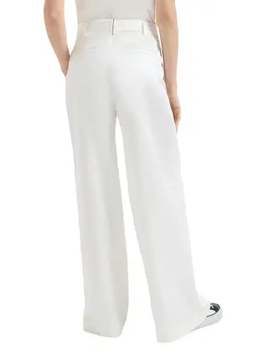 Brunello Cucinelli Women's Cotton and Silk Satin Loose Pleated Trousers with Monili - White - Size 10 | Thumbnail 3