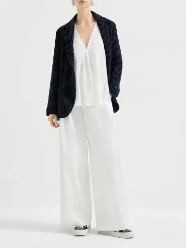 Brunello Cucinelli Women's Cotton and Silk Satin Loose Pleated Trousers with Monili - White - Size 10 | Thumbnail 6