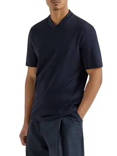 Brunello Cucinelli Men's Cotton Jersey V-Neck T-Shirt - Navy Blue - Size XXL | Thumbnail 2 Brunello Cucinelli Men's Cotton Jersey V-Neck T-Shirt - Navy Blue - Size XXL | Thumbnail 2
