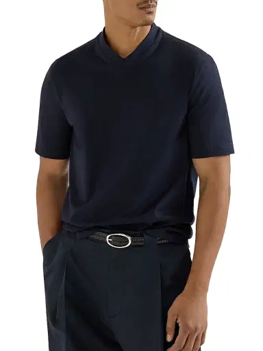 Brunello Cucinelli Men's Cotton Jersey V-Neck T-Shirt - Navy Blue - Size XXL | Thumbnail 5 Brunello Cucinelli Men's Cotton Jersey V-Neck T-Shirt - Navy Blue - Size XXL | Thumbnail 5