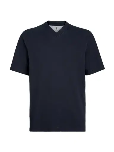 Brunello Cucinelli Men's Cotton Jersey V-Neck T-Shirt - Navy Blue - Size XXL | Thumbnail 1 Brunello Cucinelli Men's Cotton Jersey V-Neck T-Shirt - Navy Blue - Size XXL | Thumbnail 1