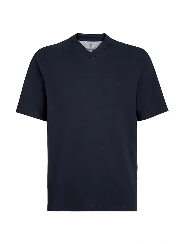 Brunello Cucinelli Men's Cotton Jersey V-Neck T-Shirt - Navy Blue