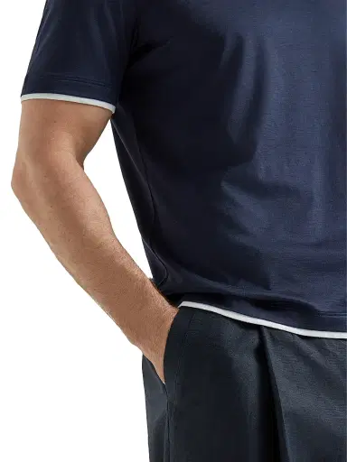 Brunello Cucinelli Men's Silk and Cotton Jersey Crew Neck T-Shirt - Cobalt | Thumbnail 4 Brunello Cucinelli Men's Silk and Cotton Jersey Crew Neck T-Shirt - Cobalt | Thumbnail 4