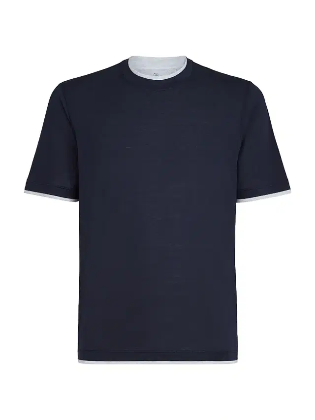 Brunello Cucinelli Men's Silk and Cotton Jersey Crew Neck T-Shirt - Cobalt