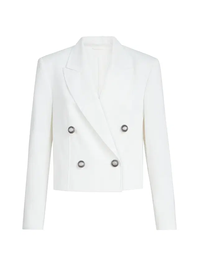 Women's Cotton and Paper Yarn Diagonal Blazer with Monili - White