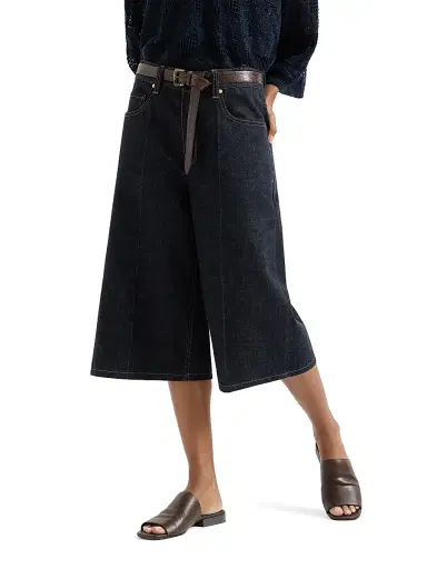 Brunello Cucinelli Women's No Fade Denim Long Bermuda Shorts with Monili - Denim - Size 2 | Thumbnail 2
