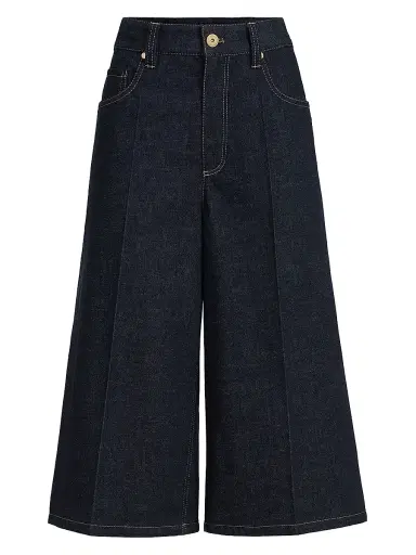 Brunello Cucinelli Women's No Fade Denim Long Bermuda Shorts with Monili - Denim - Size 2 | Thumbnail 1