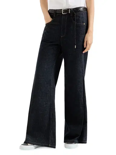 Brunello Cucinelli Women's No Fade Denim Loose Flared Jeans with Monili - Denim | Thumbnail 2