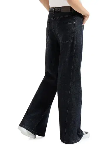 Brunello Cucinelli Women's No Fade Denim Loose Flared Jeans with Monili - Denim | Thumbnail 3