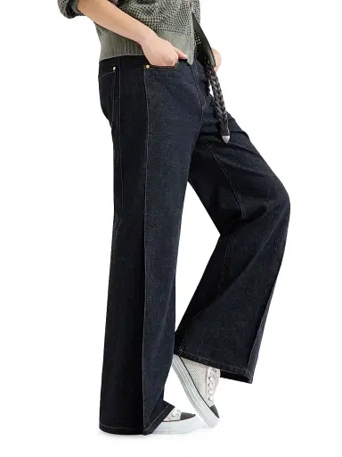Brunello Cucinelli Women's No Fade Denim Loose Flared Jeans with Monili - Denim | Thumbnail 4
