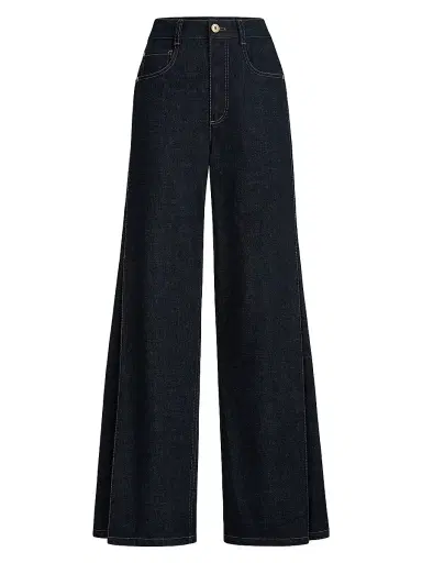 Brunello Cucinelli Women's No Fade Denim Loose Flared Jeans with Monili - Denim | Thumbnail 1