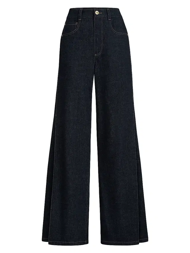 Women's No Fade Denim Loose Flared Jeans with Monili - Denim
