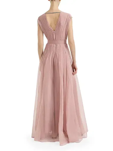 Brunello Cucinelli Women's Crispy Silk Belted Dress with Pleated Detail - Pink | Thumbnail 3