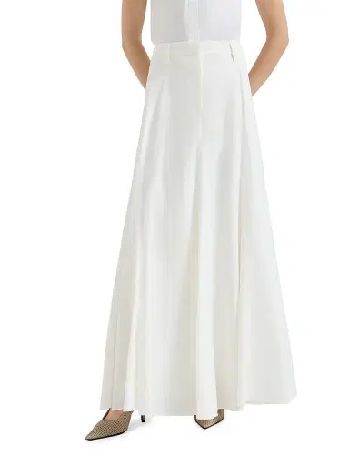 Brunello Cucinelli Women's Techno Cotton Poplin Flared Skirt with Monili | Thumbnail 2 Brunello Cucinelli Women's Techno Cotton Poplin Flared Skirt with Monili | Thumbnail 2