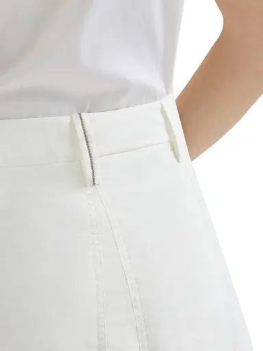 Brunello Cucinelli Women's Techno Cotton Poplin Flared Skirt with Monili | Thumbnail 4 Brunello Cucinelli Women's Techno Cotton Poplin Flared Skirt with Monili | Thumbnail 4
