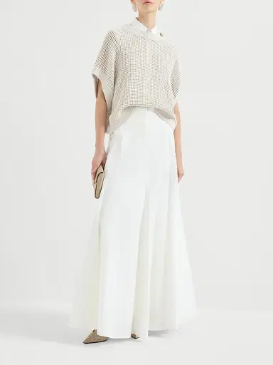 Brunello Cucinelli Women's Techno Cotton Poplin Flared Skirt with Monili | Thumbnail 6 Brunello Cucinelli Women's Techno Cotton Poplin Flared Skirt with Monili | Thumbnail 6