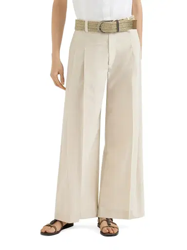 Brunello Cucinelli Women's Techno Cotton Poplin A-Line Trousers with Monili - Beige - Size 14 | Thumbnail 2 Brunello Cucinelli Women's Techno Cotton Poplin A-Line Trousers with Monili - Beige - Size 14 | Thumbnail 2