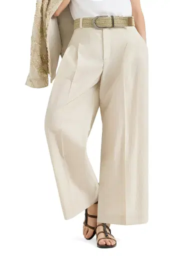 Brunello Cucinelli Women's Techno Cotton Poplin A-Line Trousers with Monili - Beige - Size 14 | Thumbnail 4 Brunello Cucinelli Women's Techno Cotton Poplin A-Line Trousers with Monili - Beige - Size 14 | Thumbnail 4