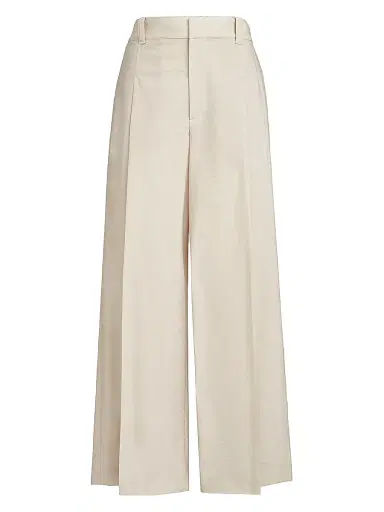 Brunello Cucinelli Women's Techno Cotton Poplin A-Line Trousers with Monili - Beige - Size 14 | Thumbnail 1 Brunello Cucinelli Women's Techno Cotton Poplin A-Line Trousers with Monili - Beige - Size 14 | Thumbnail 1