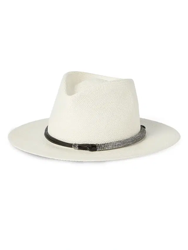 Women's Straw Fedora with Precious Leather Band - White Women's Straw Fedora with Precious Leather Band - White