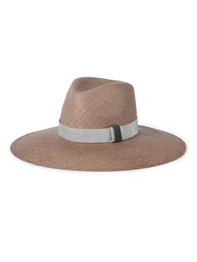 Brunello Cucinelli Women's Straw Fedora with Precious Leather Band - Brown | Thumbnail 4 Brunello Cucinelli Women's Straw Fedora with Precious Leather Band - Brown | Thumbnail 4