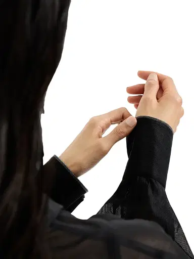 Brunello Cucinelli Women's Striped Cotton Organza Shirt with Monili - Black | Thumbnail 4