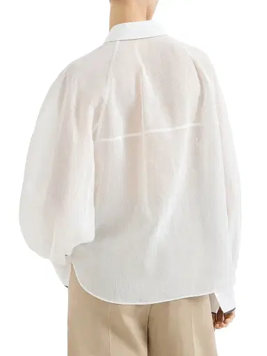 Brunello Cucinelli Women's Striped Cotton Organza Shirt with Monili - Black | Thumbnail 9