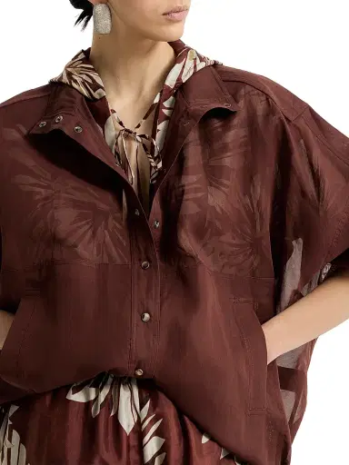 Brunello Cucinelli Women's Cotton Organza Outerwear Jacket with Monili - Bordeaux | Thumbnail 5 Brunello Cucinelli Women's Cotton Organza Outerwear Jacket with Monili - Bordeaux | Thumbnail 5